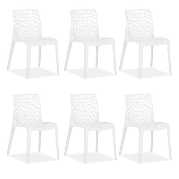 Ivy Bronx Design garden chair set of six white plastic stacking chairs, outdoor chairs, patio